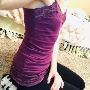 Dark purple violet lace spaghetti strap tank top